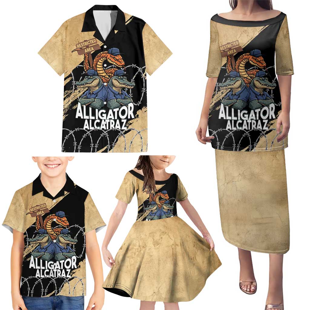 Alligator Alcatraz Family Matching Puletasi and Hawaiian Shirt Gator and Python Restricted Area - Wonder Print Shop