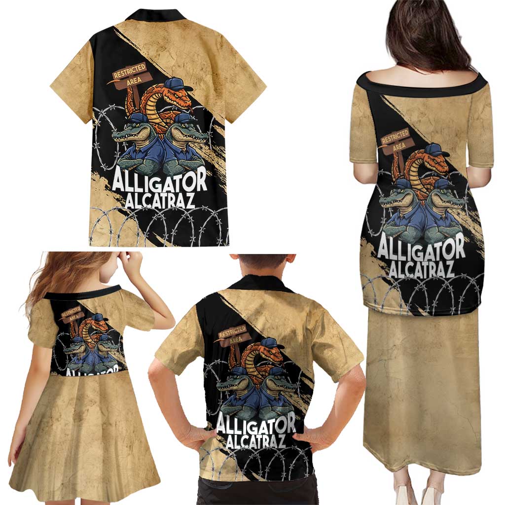 Alligator Alcatraz Family Matching Puletasi and Hawaiian Shirt Gator and Python Restricted Area - Wonder Print Shop