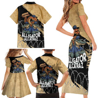 Alligator Alcatraz Family Matching Short Sleeve Bodycon Dress and Hawaiian Shirt Gator and Python Restricted Area - Wonder Print Shop