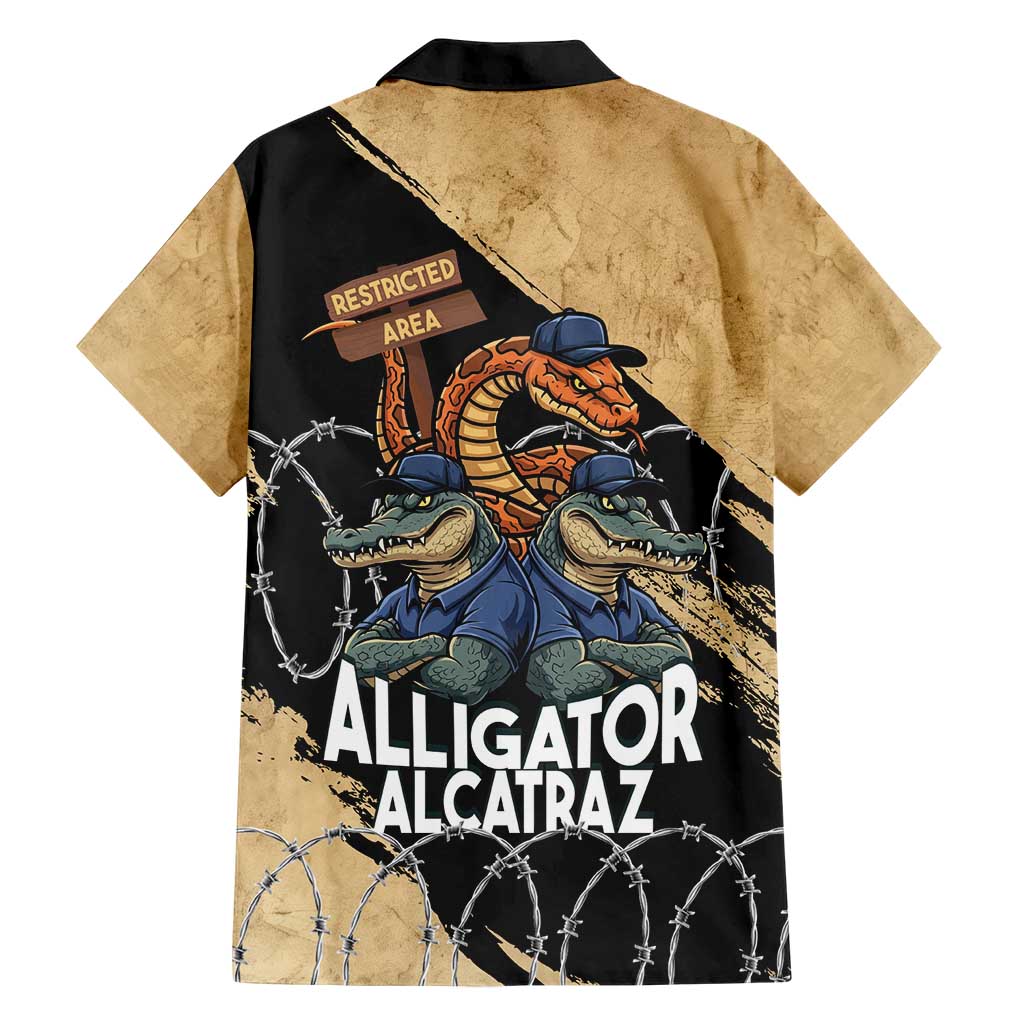 Alligator Alcatraz Family Matching Short Sleeve Bodycon Dress and Hawaiian Shirt Gator and Python Restricted Area - Wonder Print Shop