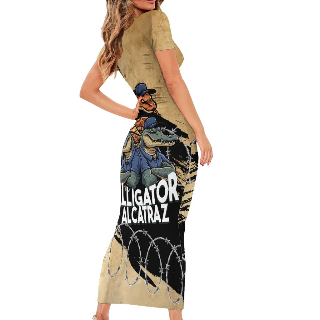 Alligator Alcatraz Family Matching Short Sleeve Bodycon Dress and Hawaiian Shirt Gator and Python Restricted Area - Wonder Print Shop