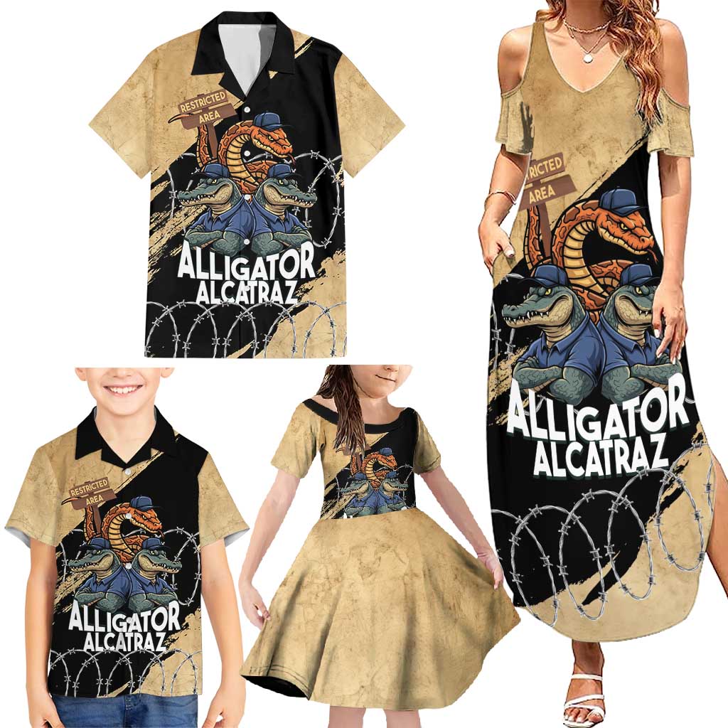 Alligator Alcatraz Family Matching Summer Maxi Dress and Hawaiian Shirt Gator and Python Restricted Area - Wonder Print Shop