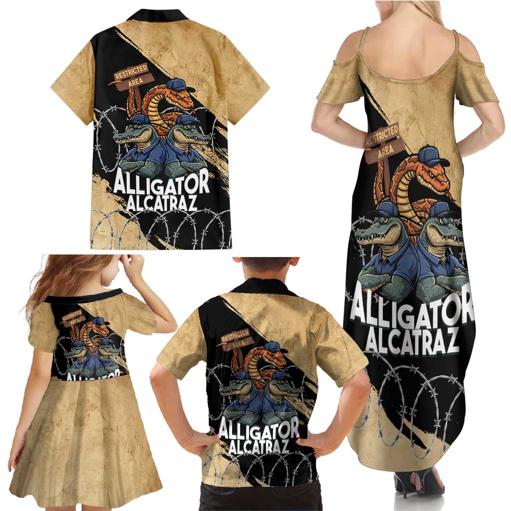 Alligator Alcatraz Family Matching Summer Maxi Dress and Hawaiian Shirt Gator and Python Restricted Area - Wonder Print Shop