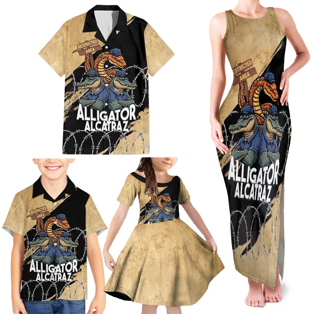 Alligator Alcatraz Family Matching Tank Maxi Dress and Hawaiian Shirt Gator and Python Restricted Area - Wonder Print Shop