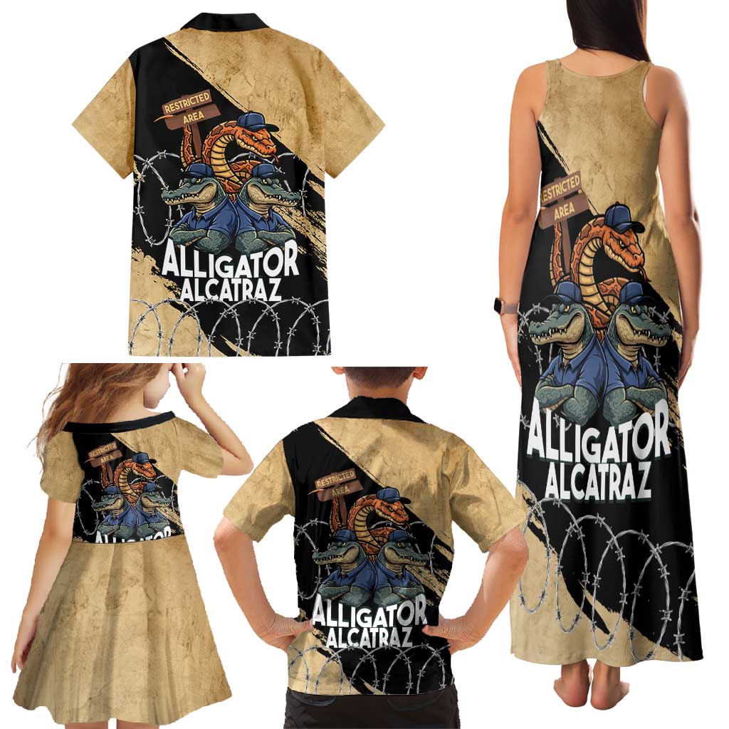 Alligator Alcatraz Family Matching Tank Maxi Dress and Hawaiian Shirt Gator and Python Restricted Area - Wonder Print Shop
