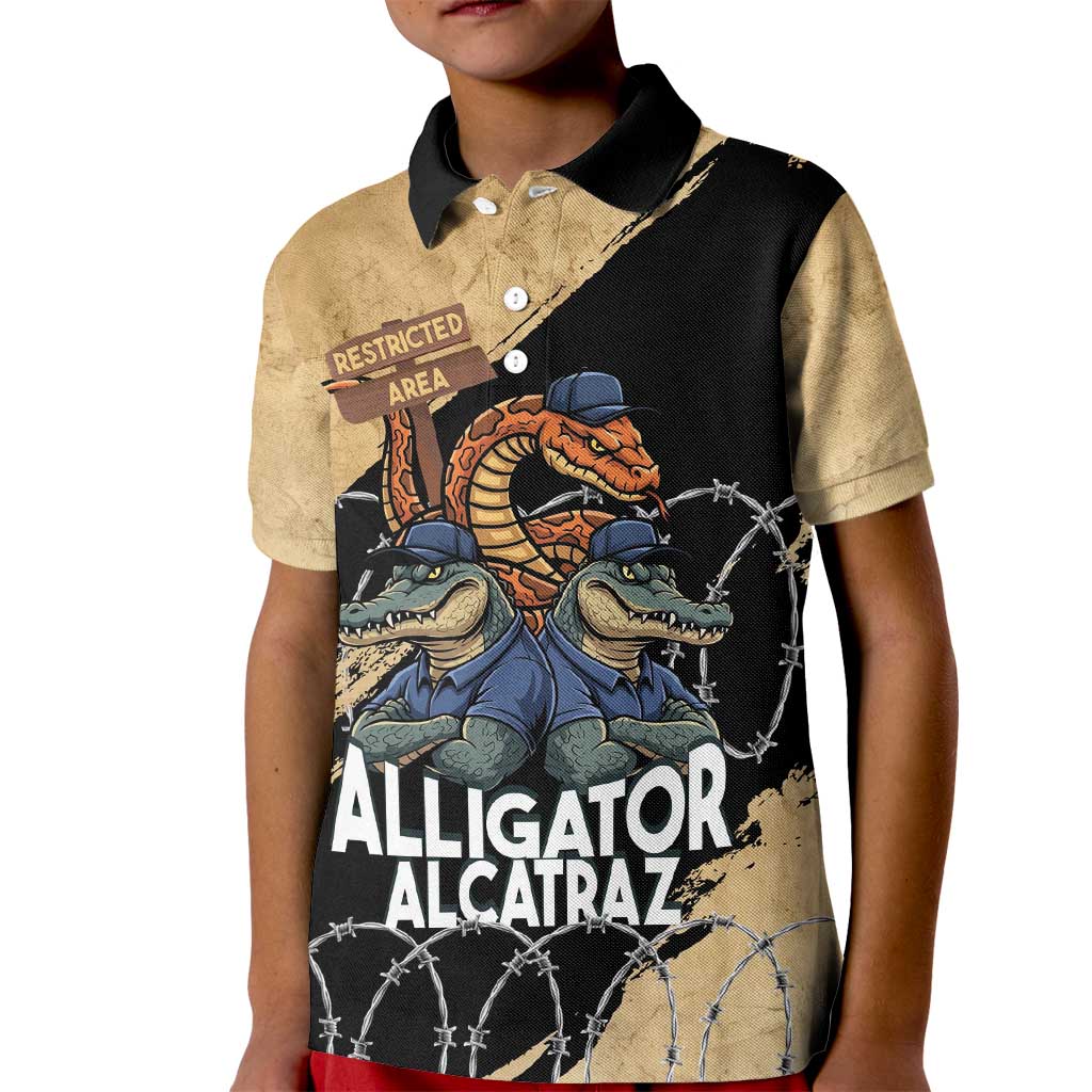 Alligator Alcatraz Kid Polo Shirt Gator and Python Restricted Area - Wonder Print Shop