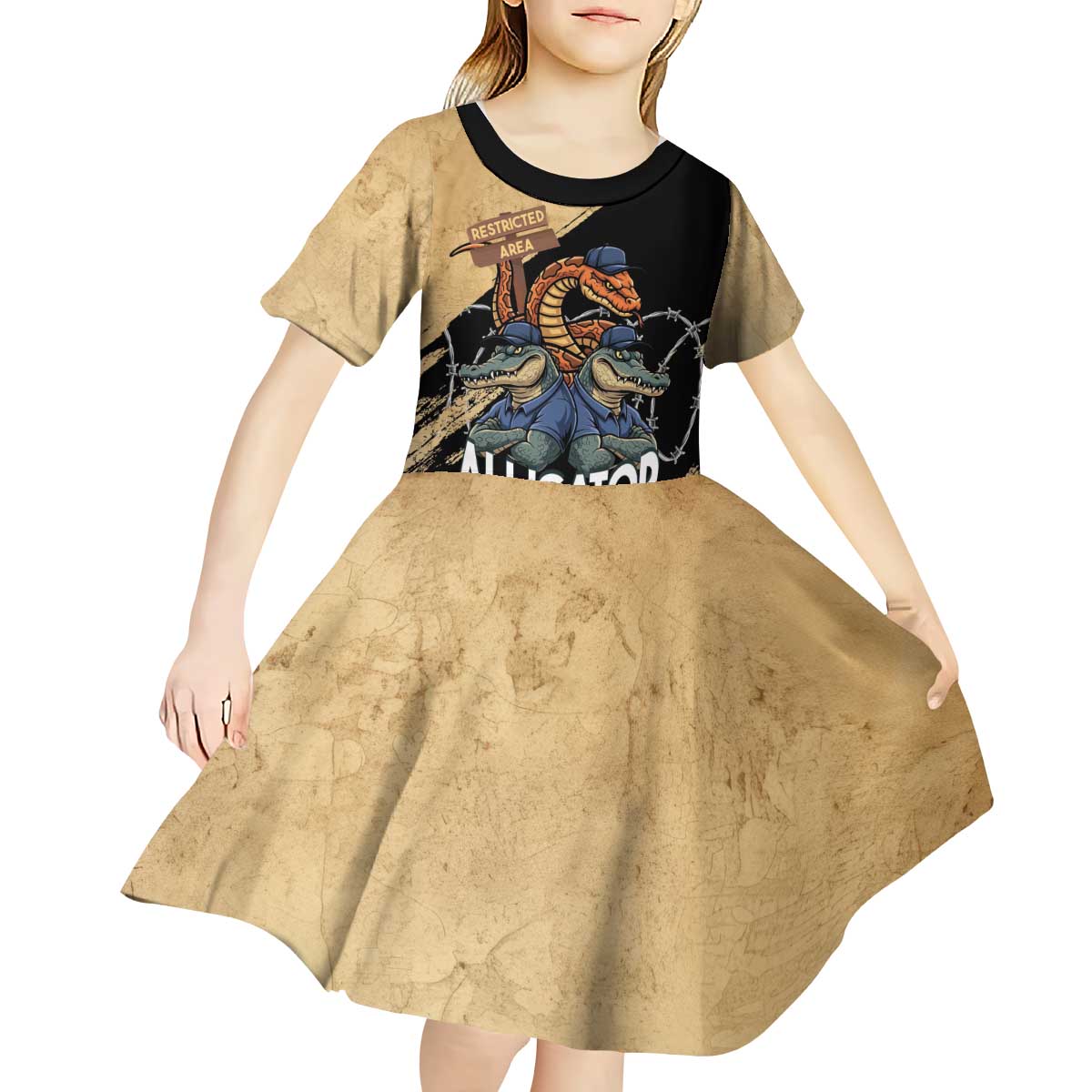 Alligator Alcatraz Kid Short Sleeve Dress Gator and Python Restricted Area - Wonder Print Shop