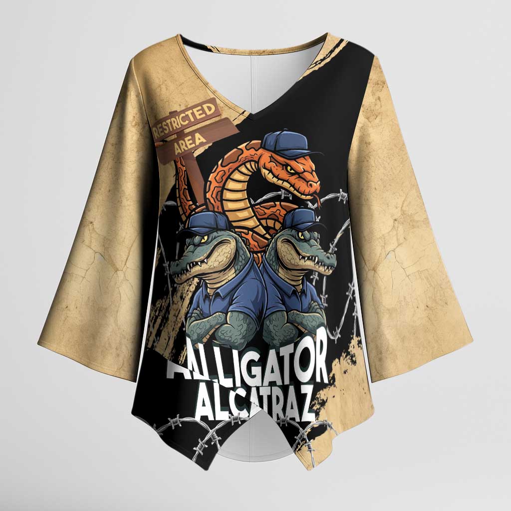 Alligator Alcatraz Kimono Sleeve Blouse Gator and Python Restricted Area - Wonder Print Shop