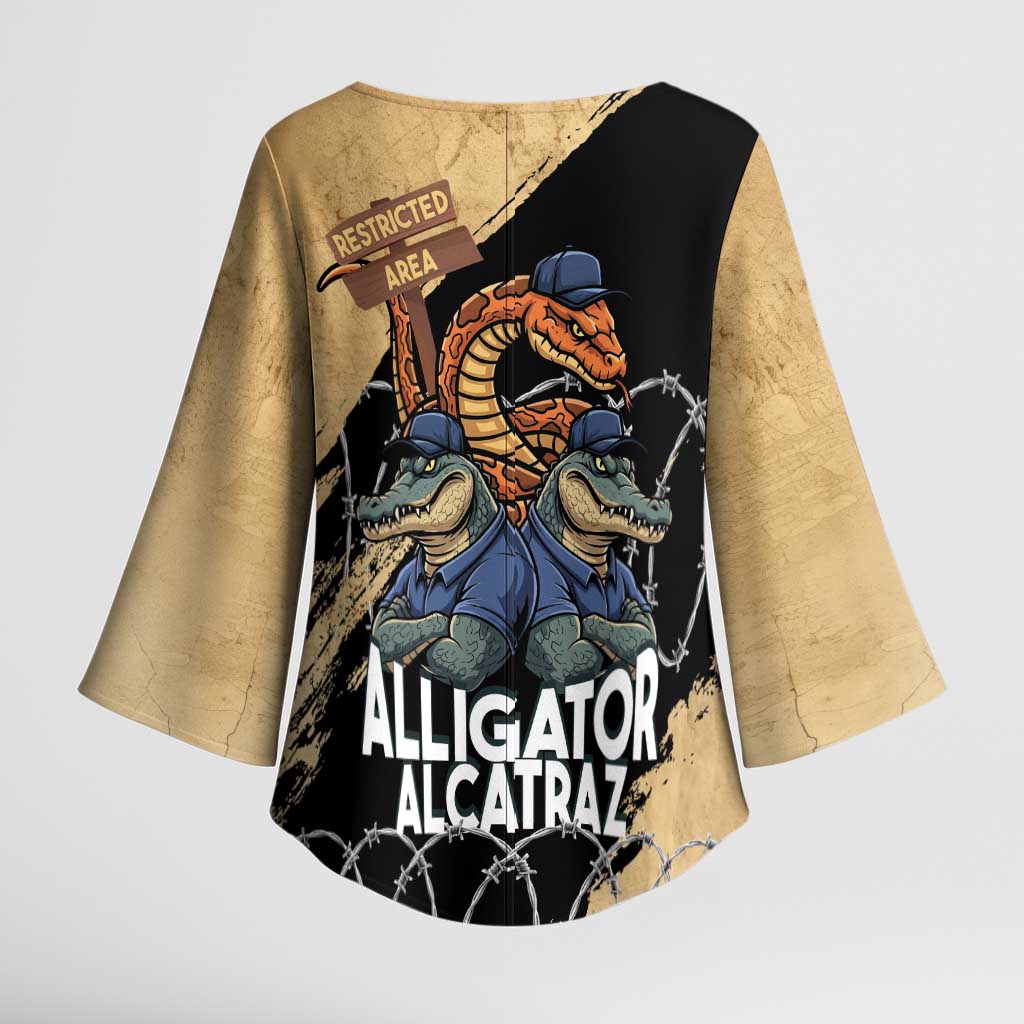 Alligator Alcatraz Kimono Sleeve Blouse Gator and Python Restricted Area - Wonder Print Shop