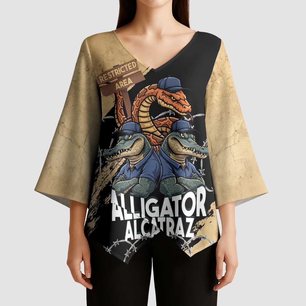 Alligator Alcatraz Kimono Sleeve Blouse Gator and Python Restricted Area - Wonder Print Shop