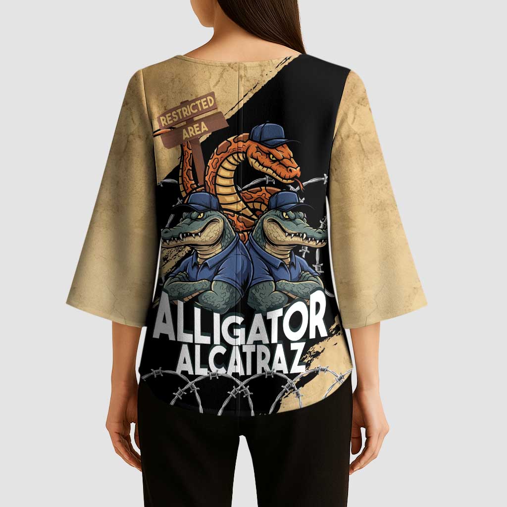 Alligator Alcatraz Kimono Sleeve Blouse Gator and Python Restricted Area - Wonder Print Shop