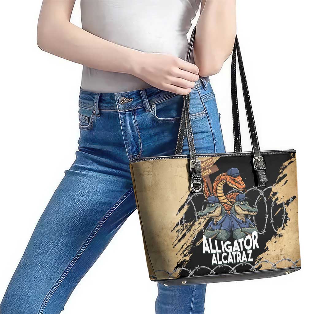 Alligator Alcatraz Leather Tote Bag Gator and Python Restricted Area - Wonder Print Shop