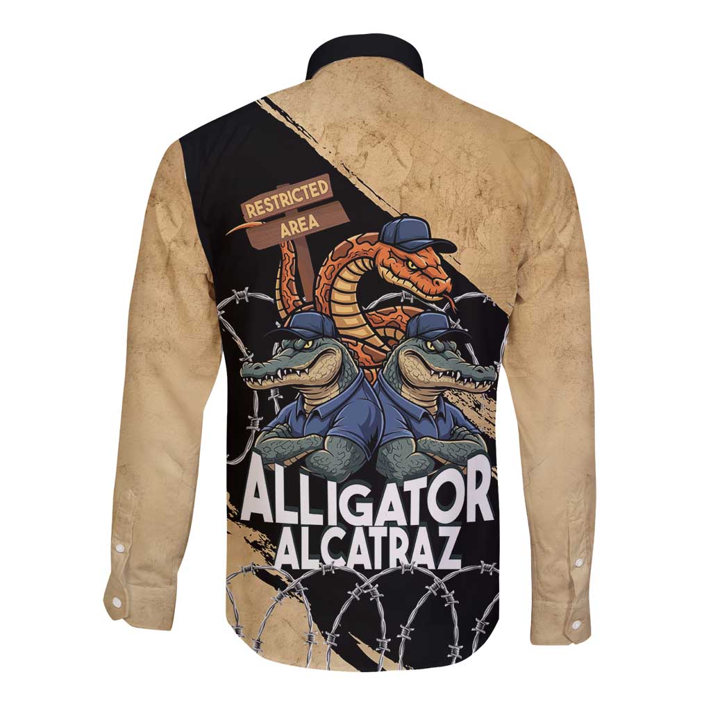 Alligator Alcatraz Long Sleeve Button Shirt Gator and Python Restricted Area - Wonder Print Shop