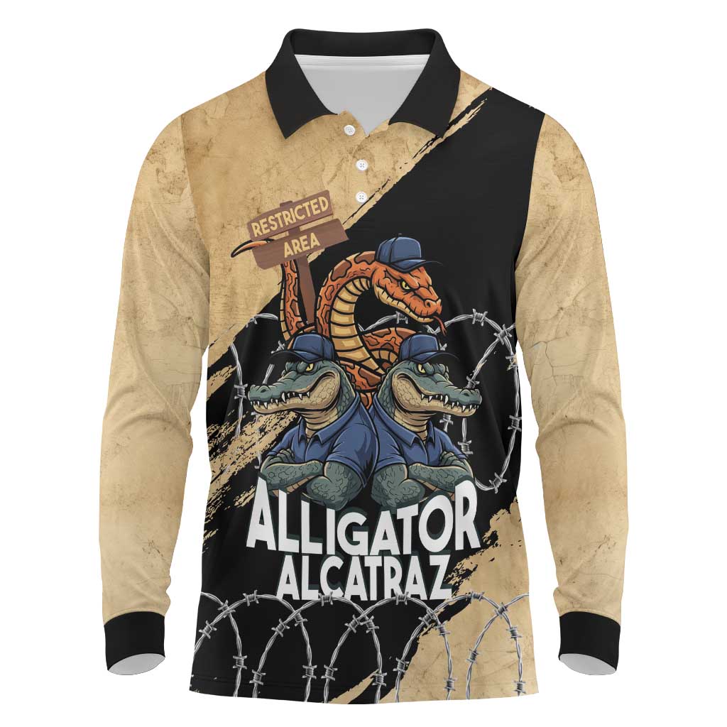Alligator Alcatraz Long Sleeve Polo Shirt Gator and Python Restricted Area - Wonder Print Shop