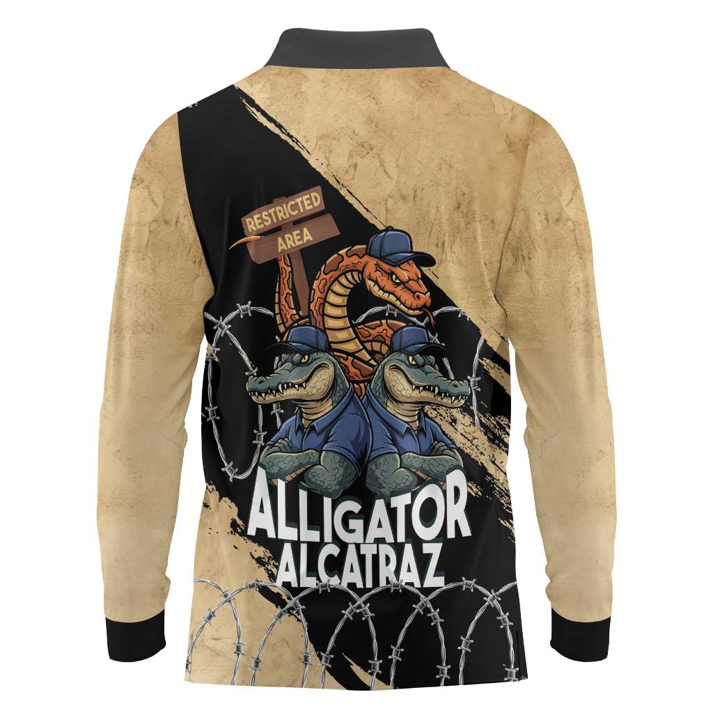 Alligator Alcatraz Long Sleeve Polo Shirt Gator and Python Restricted Area - Wonder Print Shop