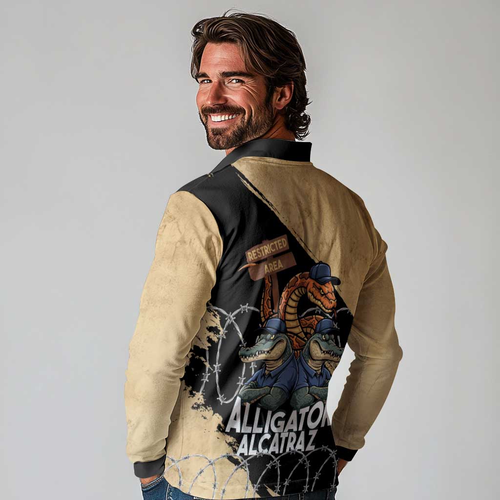 Alligator Alcatraz Long Sleeve Polo Shirt Gator and Python Restricted Area - Wonder Print Shop