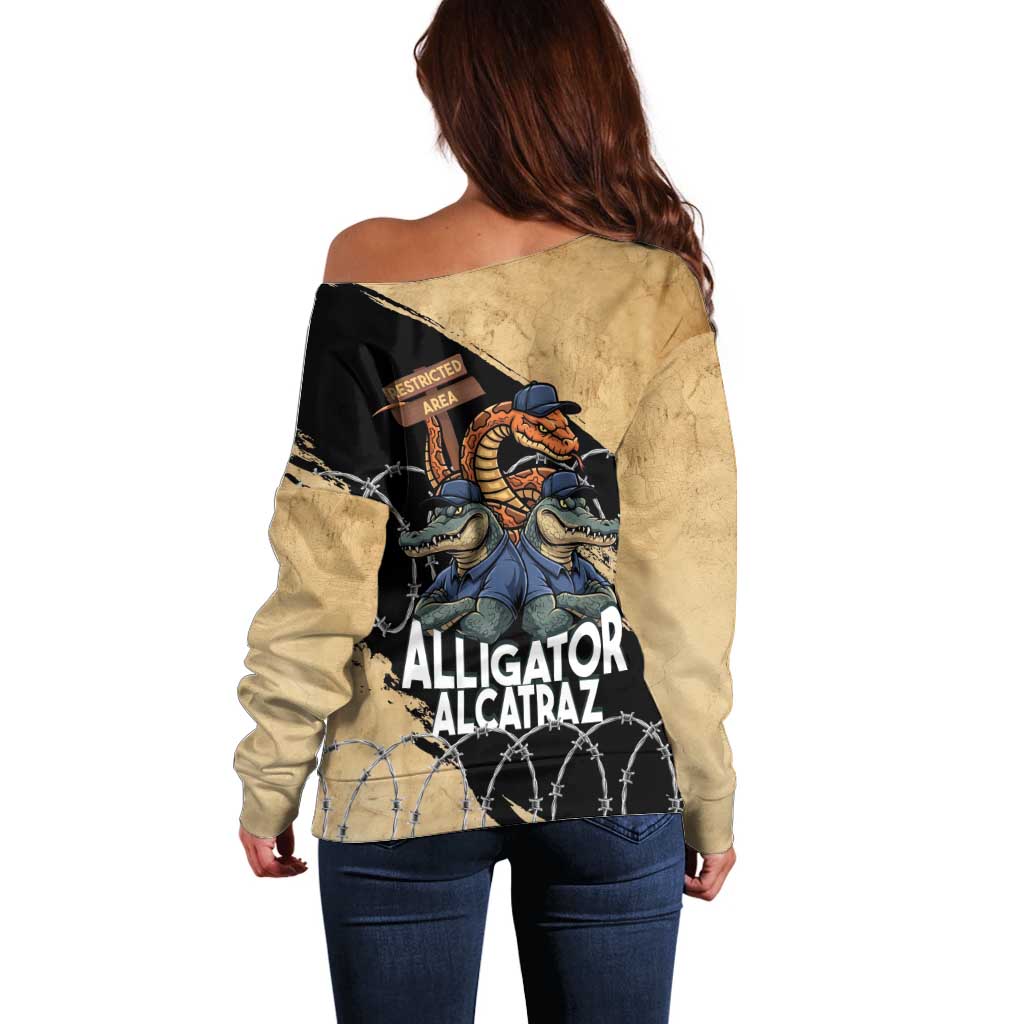 Alligator Alcatraz Off Shoulder Sweater Gator and Python Restricted Area - Wonder Print Shop