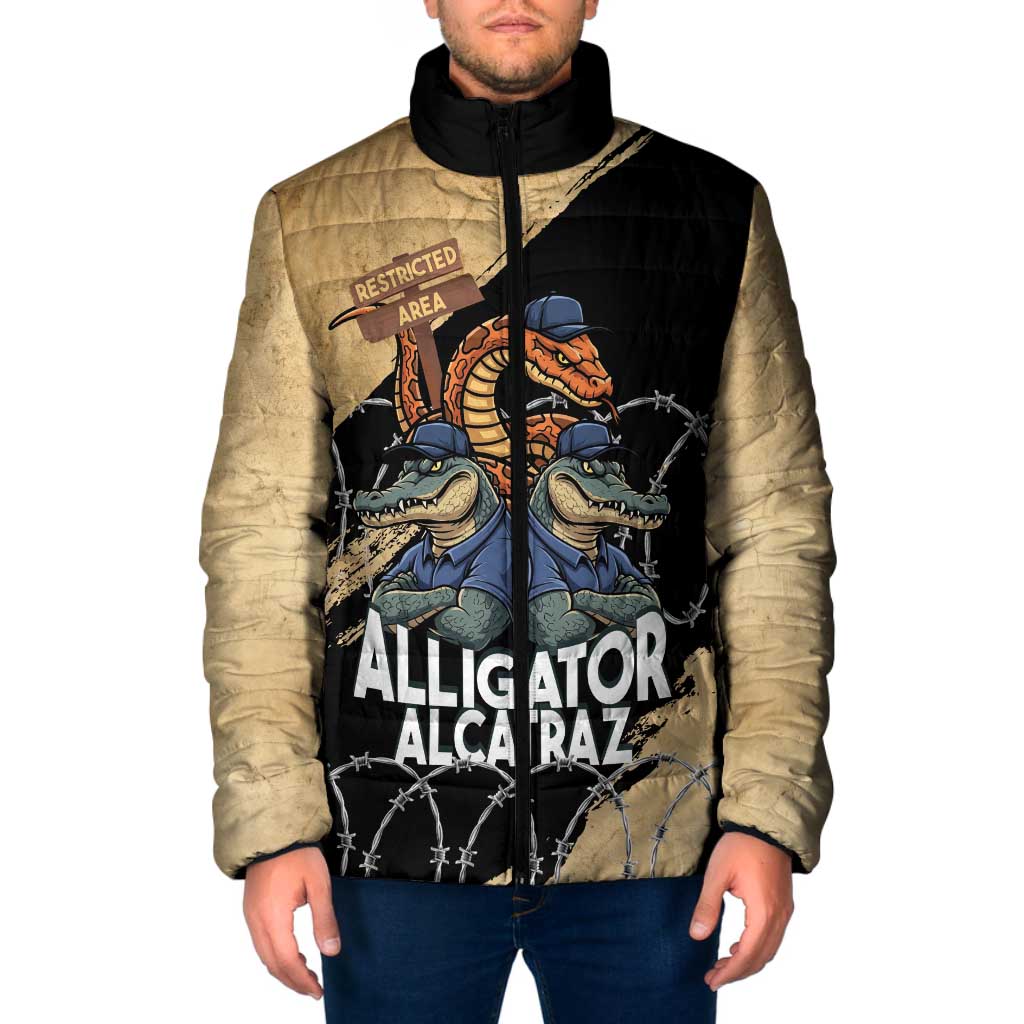 Alligator Alcatraz Padded Jacket Gator and Python Restricted Area - Wonder Print Shop