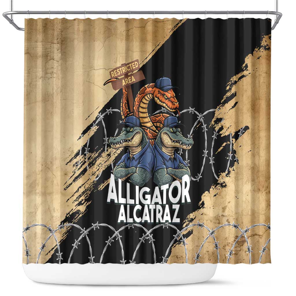 Alligator Alcatraz Shower Curtain Gator and Python Restricted Area - Wonder Print Shop