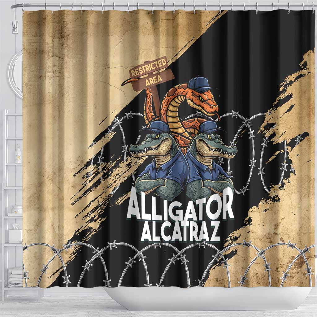 Alligator Alcatraz Shower Curtain Gator and Python Restricted Area - Wonder Print Shop