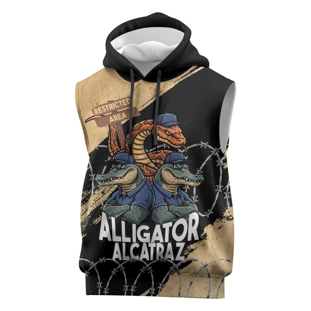 Alligator Alcatraz Sleeveless Hoodie Gator and Python Restricted Area - Wonder Print Shop