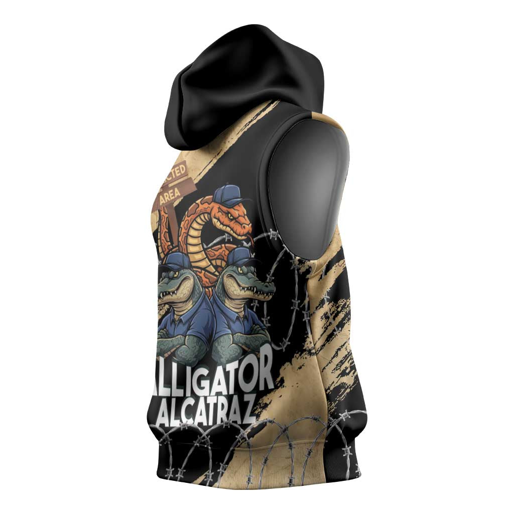 Alligator Alcatraz Sleeveless Hoodie Gator and Python Restricted Area - Wonder Print Shop
