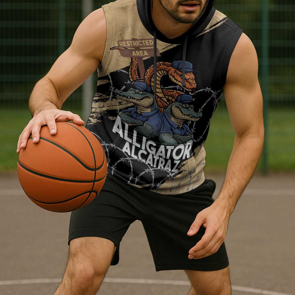 Alligator Alcatraz Sleeveless Hoodie Gator and Python Restricted Area - Wonder Print Shop