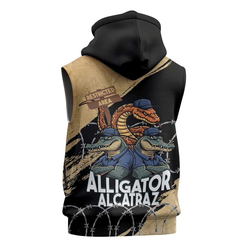 Alligator Alcatraz Sleeveless Zip Hoodie Gator and Python Restricted Area - Wonder Print Shop