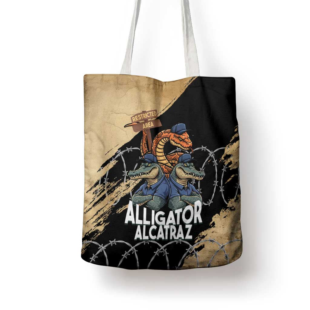 Alligator Alcatraz Tote Bag Gator and Python Restricted Area - Wonder Print Shop