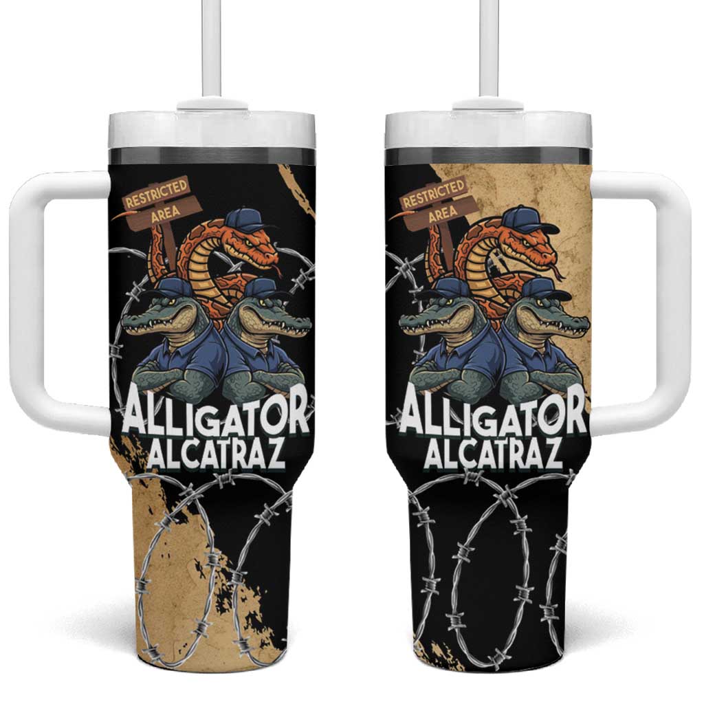 Alligator Alcatraz Tumbler With Handle Gator and Python Restricted Area - Wonder Print Shop