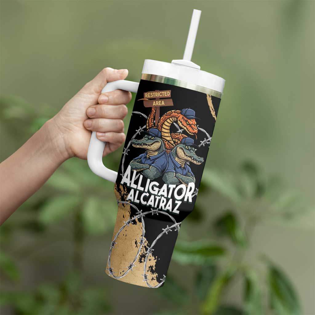 Alligator Alcatraz Tumbler With Handle Gator and Python Restricted Area - Wonder Print Shop