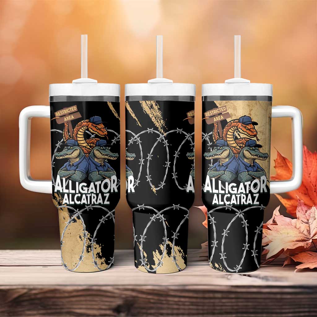 Alligator Alcatraz Tumbler With Handle Gator and Python Restricted Area - Wonder Print Shop