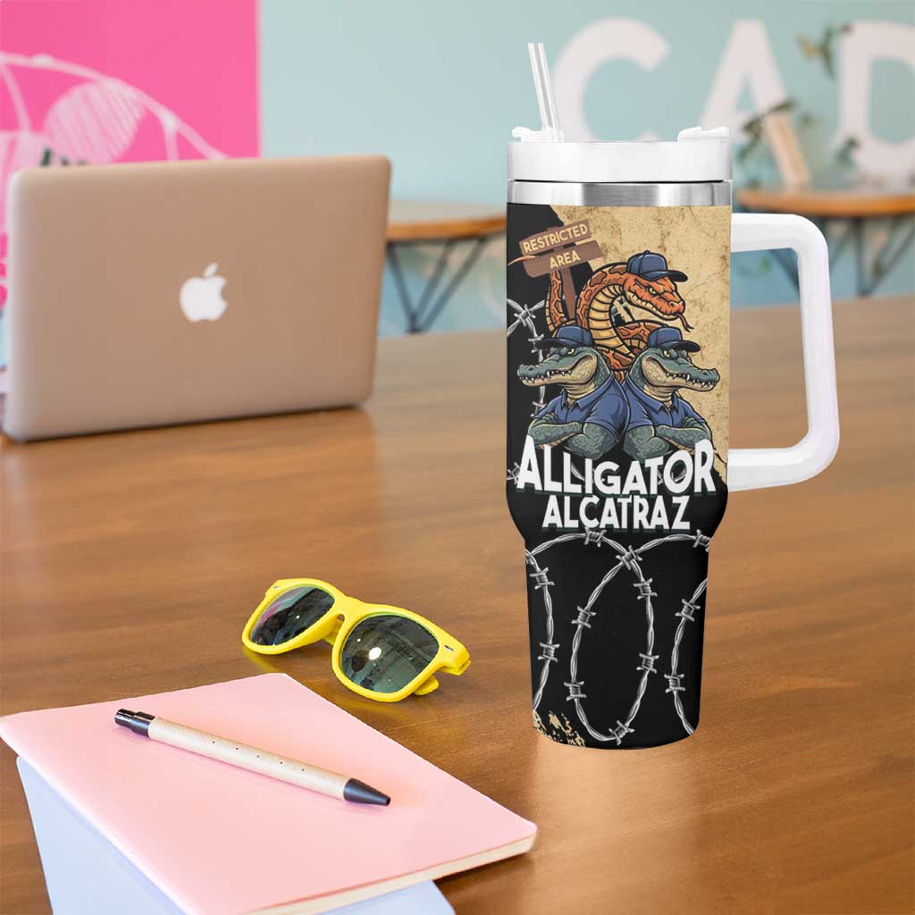 Alligator Alcatraz Tumbler With Handle Gator and Python Restricted Area - Wonder Print Shop