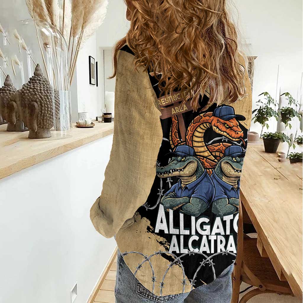 Alligator Alcatraz Women Casual Shirt Gator and Python Restricted Area - Wonder Print Shop