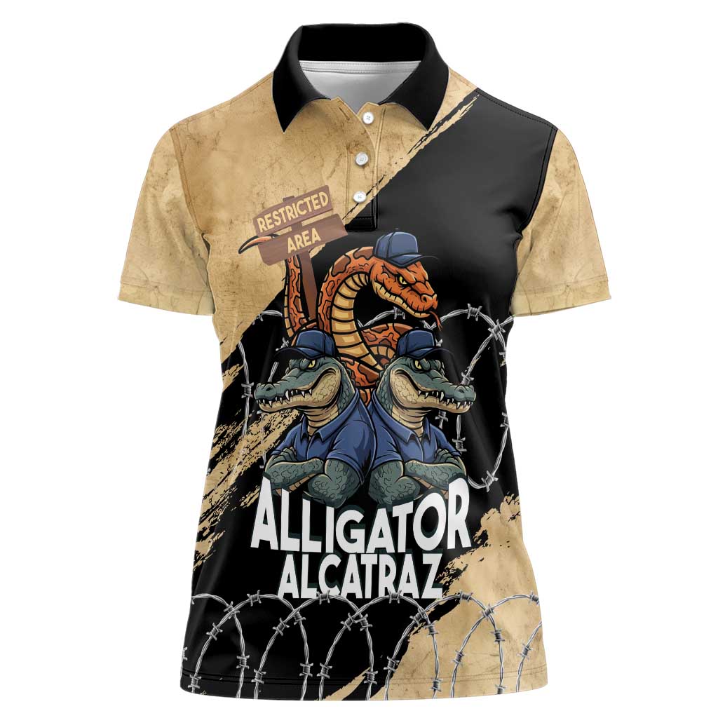 Alligator Alcatraz Women Polo Shirt Gator and Python Restricted Area - Wonder Print Shop