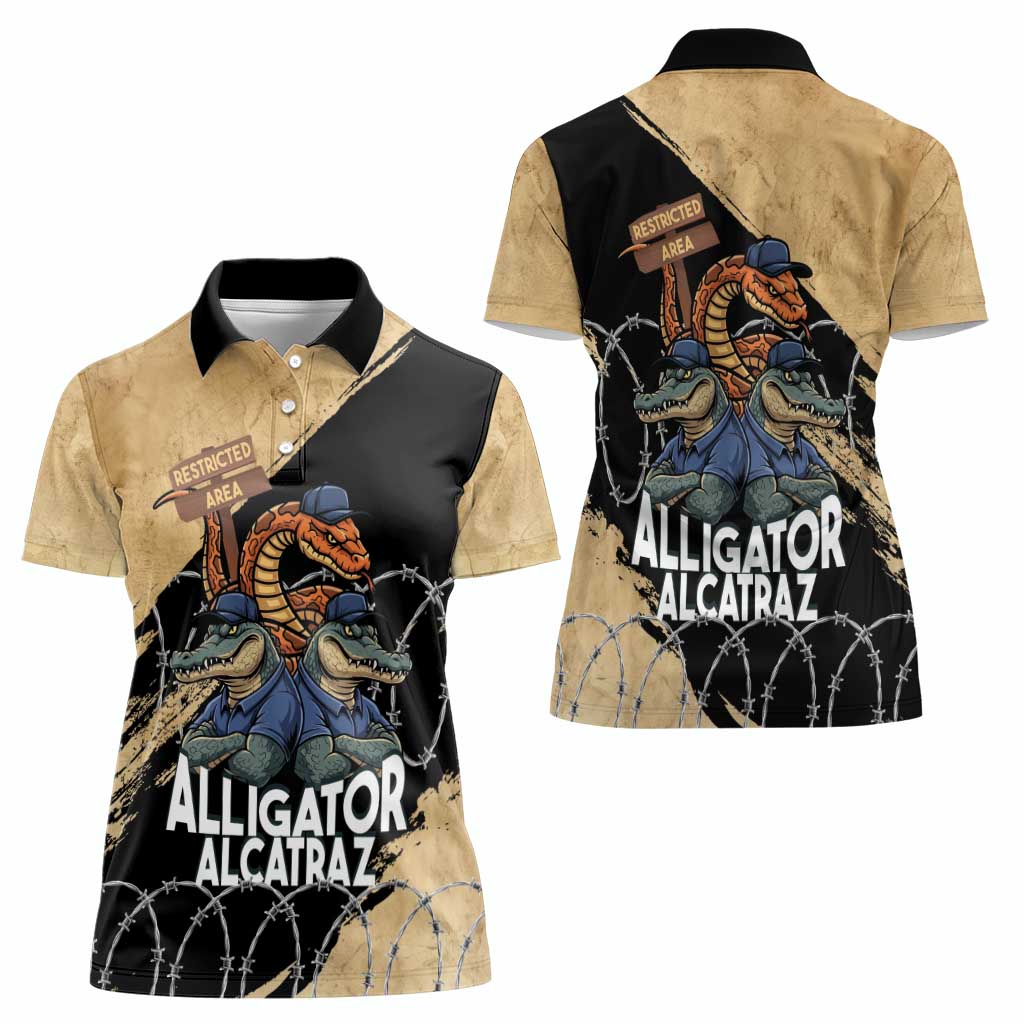 Alligator Alcatraz Women Polo Shirt Gator and Python Restricted Area - Wonder Print Shop