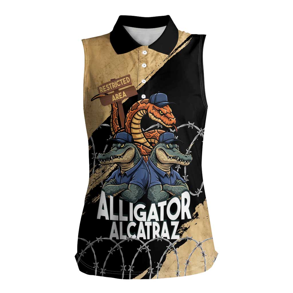 Alligator Alcatraz Women Sleeveless Polo Shirt Gator and Python Restricted Area - Wonder Print Shop
