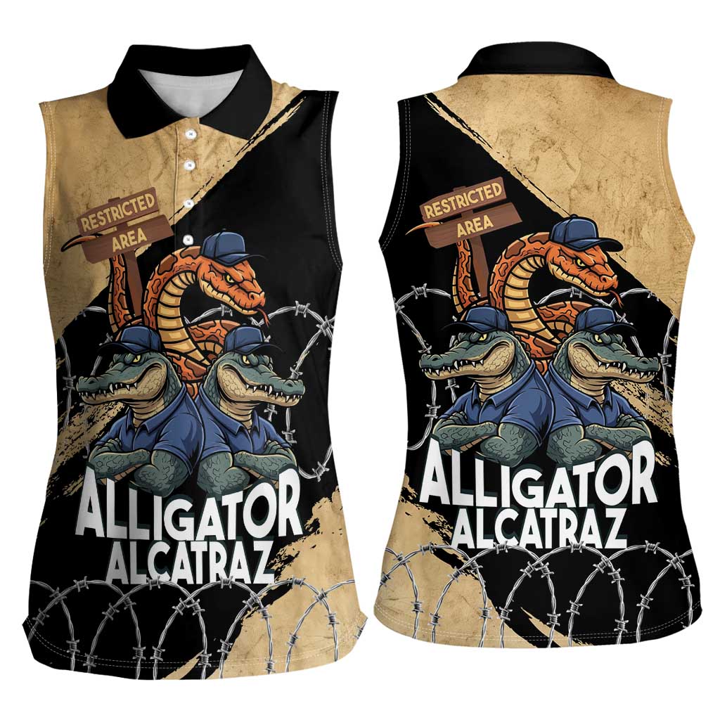 Alligator Alcatraz Women Sleeveless Polo Shirt Gator and Python Restricted Area - Wonder Print Shop
