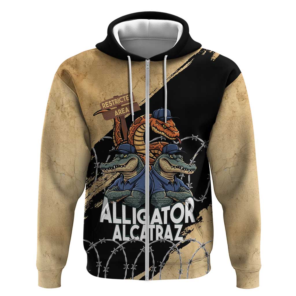 Alligator Alcatraz Zip Hoodie Gator and Python Restricted Area - Wonder Print Shop