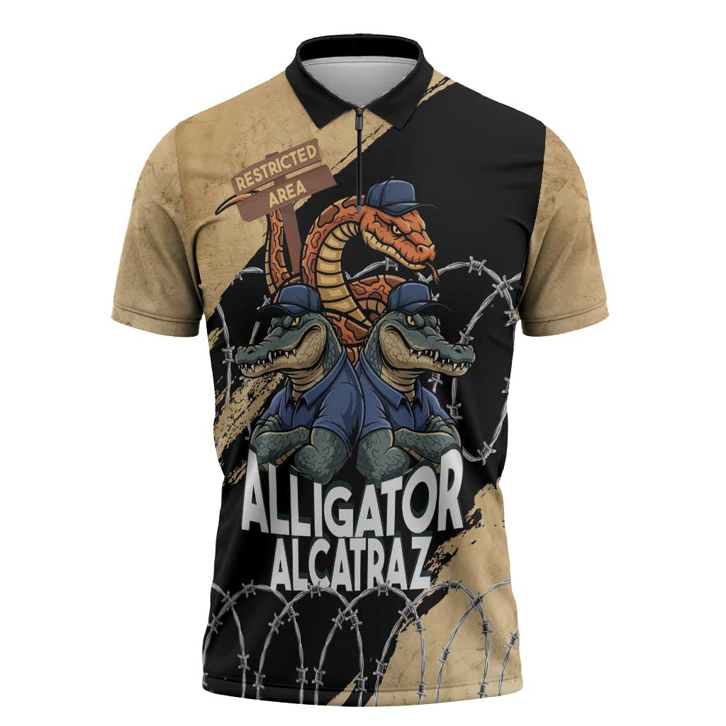 Alligator Alcatraz Zipper Polo Shirt Gator and Python Restricted Area - Wonder Print Shop