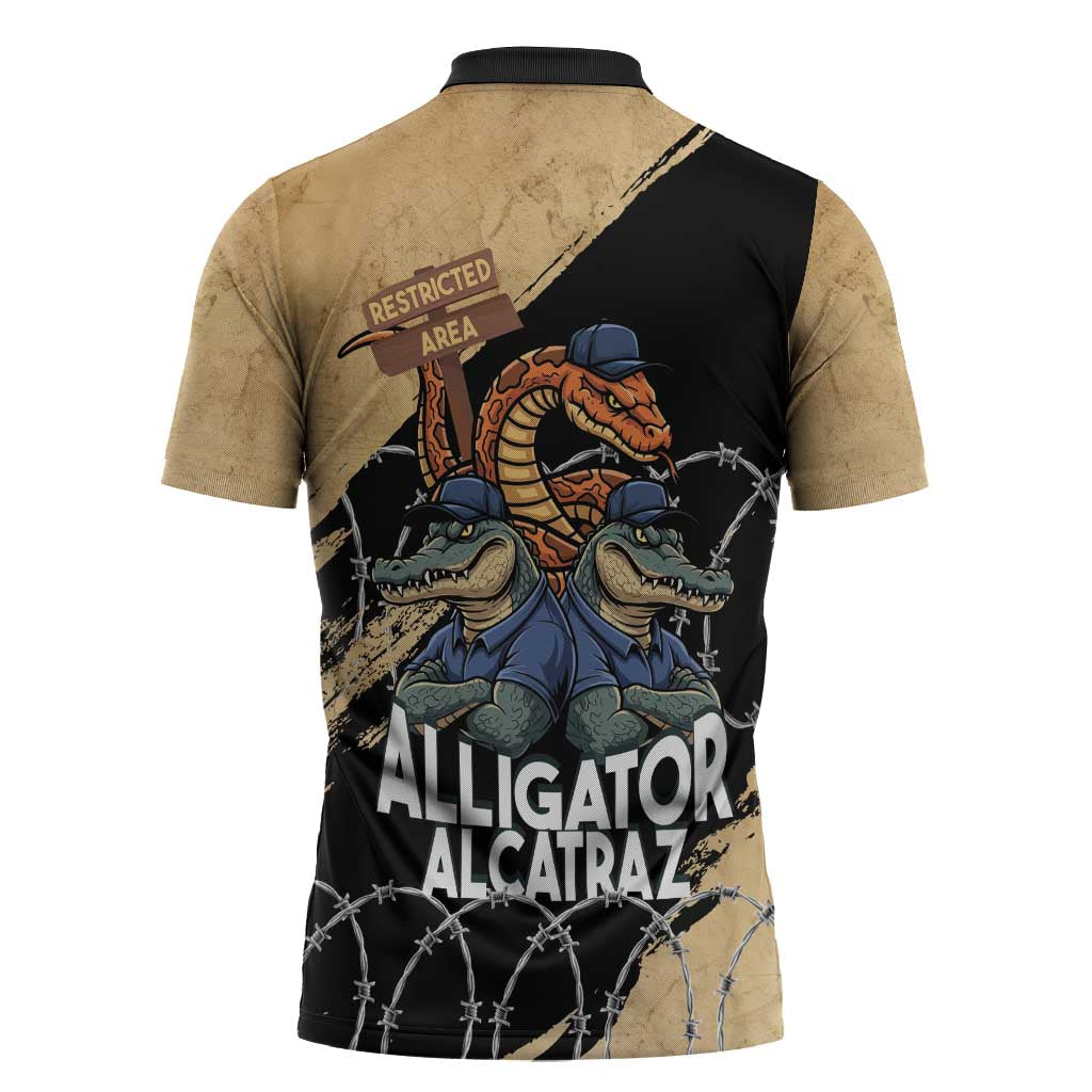 Alligator Alcatraz Zipper Polo Shirt Gator and Python Restricted Area - Wonder Print Shop