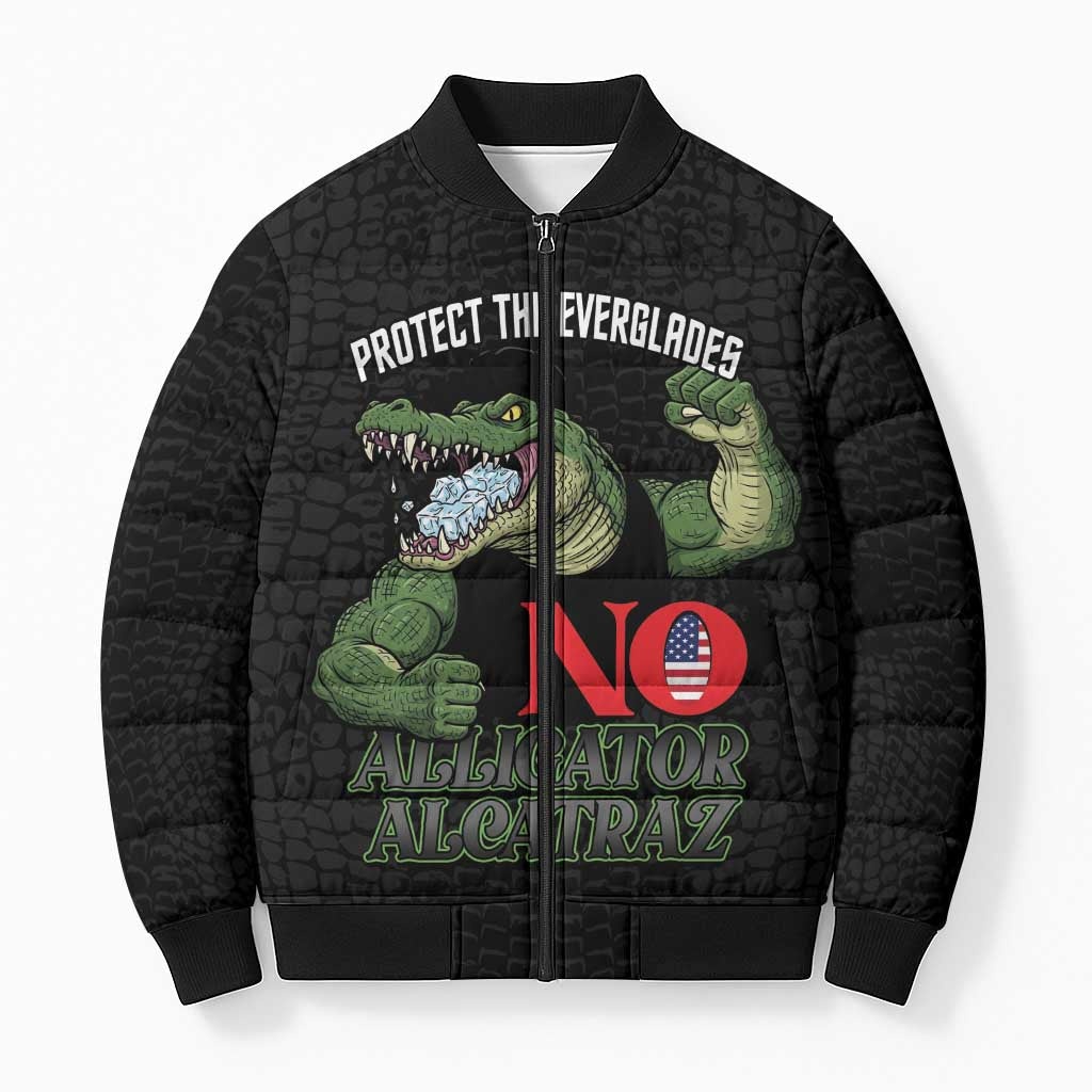 Protect The Everglades Bomber Puffer Jacket Gator No Alligator Alcatraz - Wonder Print Shop