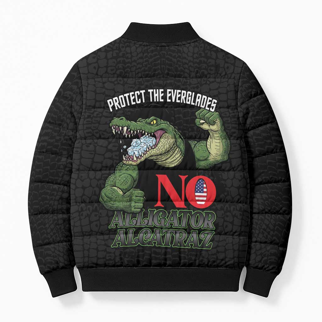 Protect The Everglades Bomber Puffer Jacket Gator No Alligator Alcatraz - Wonder Print Shop