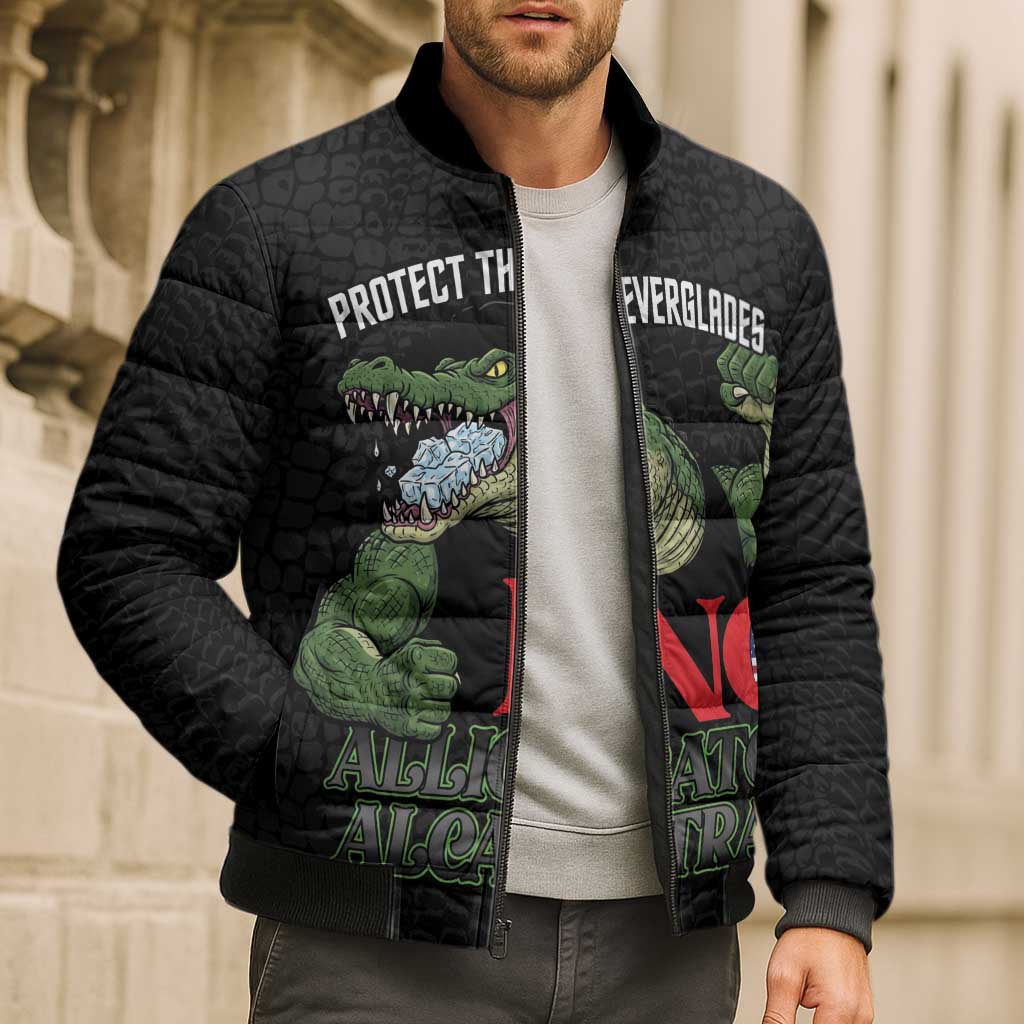 Protect The Everglades Bomber Puffer Jacket Gator No Alligator Alcatraz - Wonder Print Shop