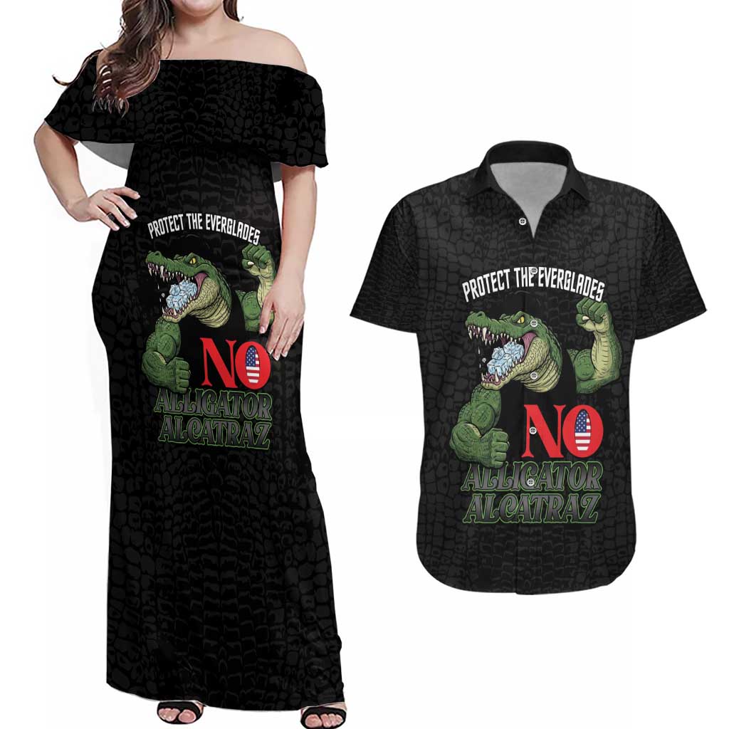 Protect The Everglades Couples Matching Off Shoulder Maxi Dress and Hawaiian Shirt Gator No Alligator Alcatraz - Wonder Print Shop