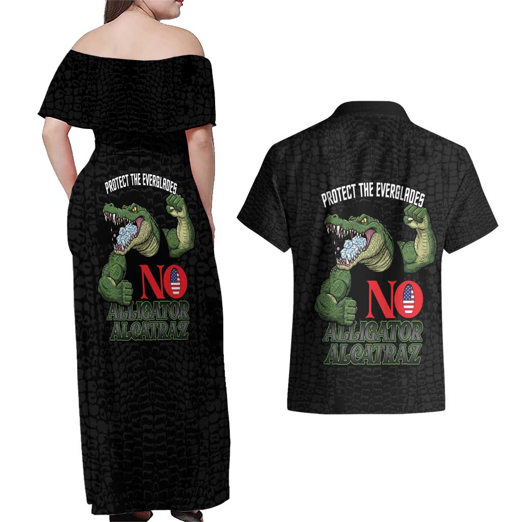Protect The Everglades Couples Matching Off Shoulder Maxi Dress and Hawaiian Shirt Gator No Alligator Alcatraz - Wonder Print Shop