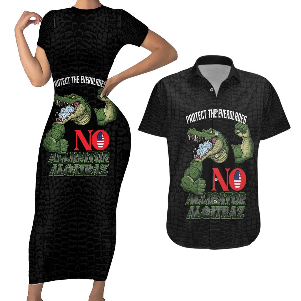 Protect The Everglades Couples Matching Short Sleeve Bodycon Dress and Hawaiian Shirt Gator No Alligator Alcatraz - Wonder Print Shop