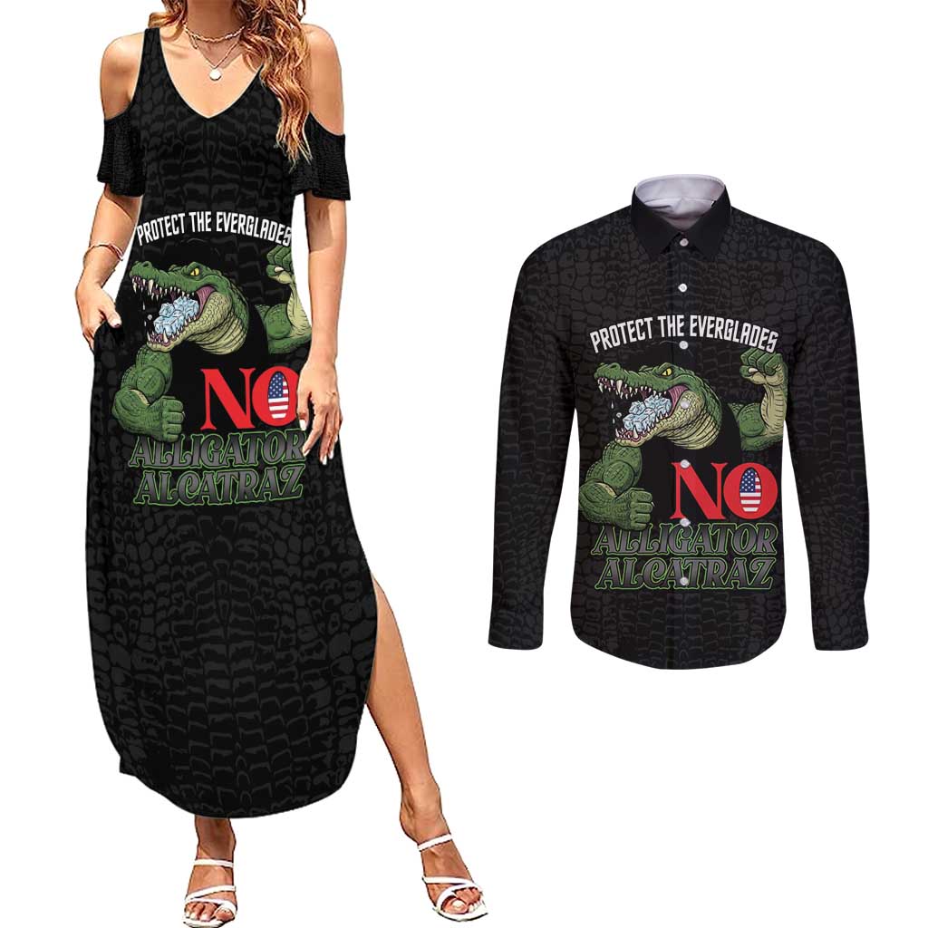 Protect The Everglades Couples Matching Summer Maxi Dress and Long Sleeve Button Shirt Gator No Alligator Alcatraz - Wonder Print Shop