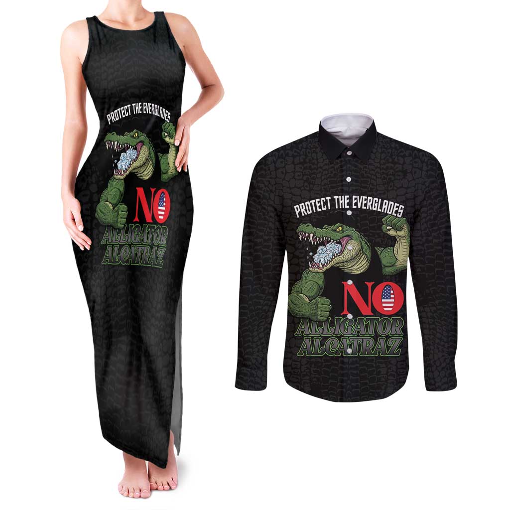 Protect The Everglades Couples Matching Tank Maxi Dress and Long Sleeve Button Shirt Gator No Alligator Alcatraz - Wonder Print Shop