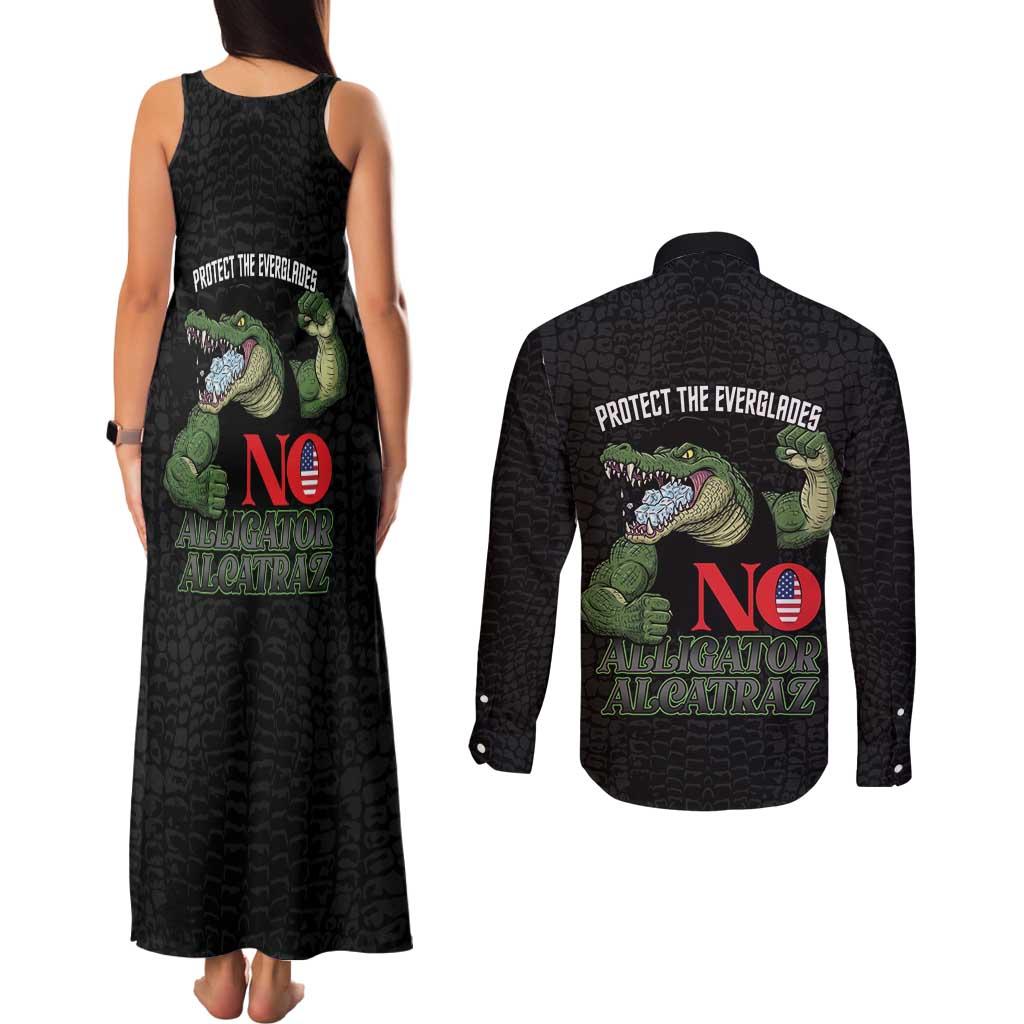 Protect The Everglades Couples Matching Tank Maxi Dress and Long Sleeve Button Shirt Gator No Alligator Alcatraz - Wonder Print Shop